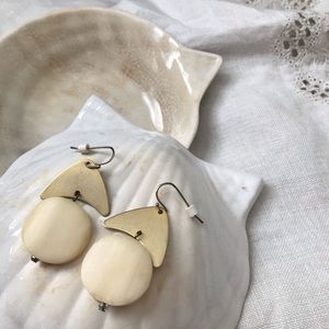 Vintage Minimalist Brass Ivory Shell Earrings